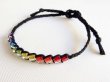 Photo2: Hemp Square Rainbow Anklet (Black) (2)