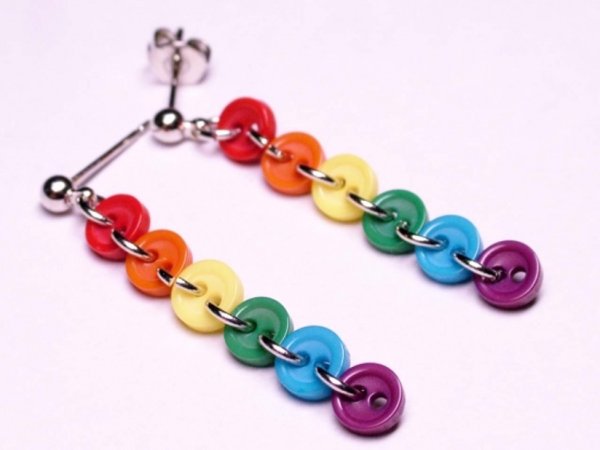 Photo1: Rainbow mini button earrings (1)