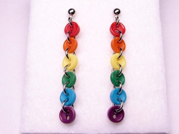 Photo2: Rainbow mini button earrings (2)